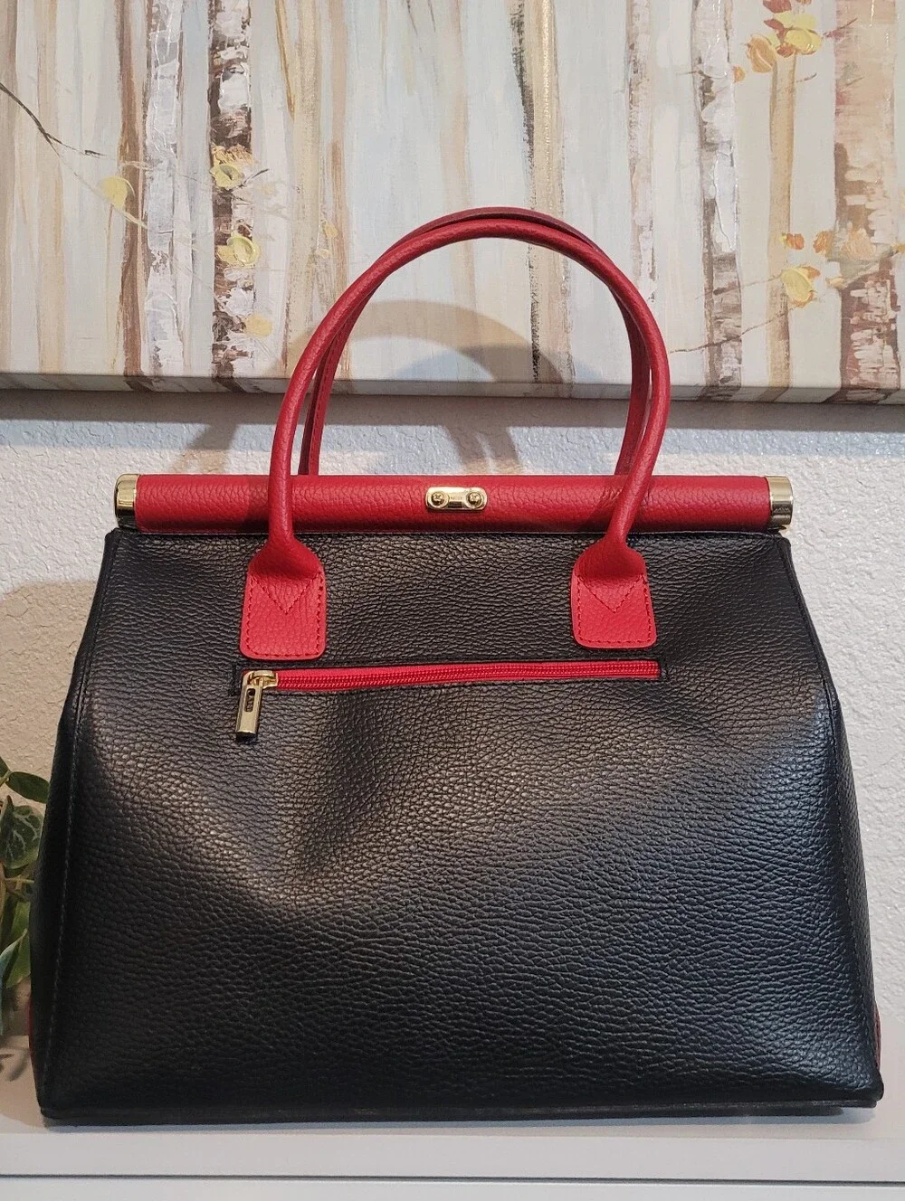 Borse In Pelle Black and Red Leather Top-Handle Women’s Bag Strap. Lock &   Key